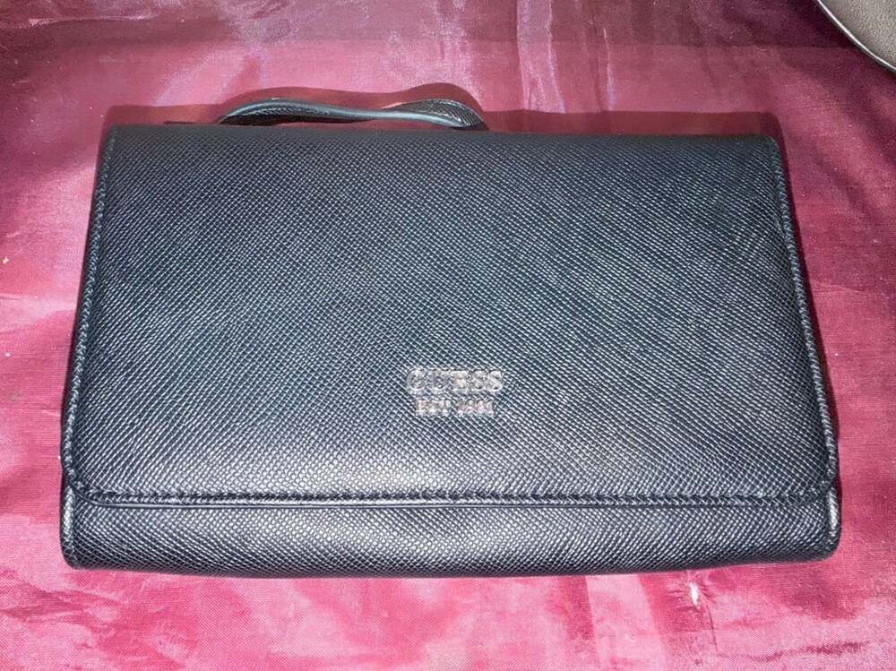 Guess Black Saffiano Faux Leather Clutch Wallet